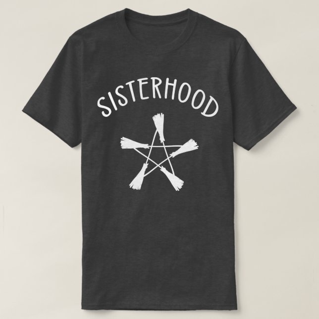 Sisterhood Broomstick Pentagram Cheeky witch T-Shirt (Design Front)