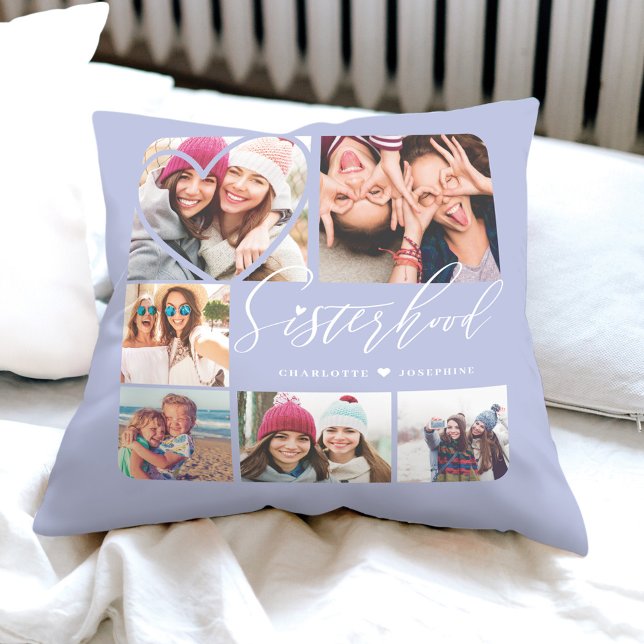 Sisterhood Script BFFs Heart 6 Photo Grid Cushion (Creator Uploaded)