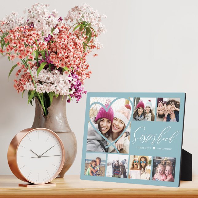 Sisterhood Script BFFs Heart 7 Photo Grid Collage Plaque (Creator Uploaded)