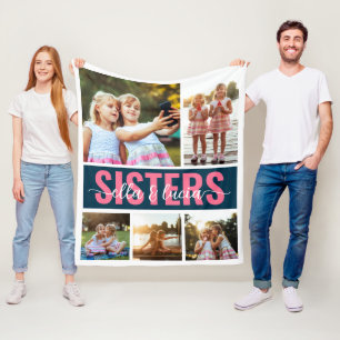 Sisters Add Your Names Photo Collage  Fleece Blanket
