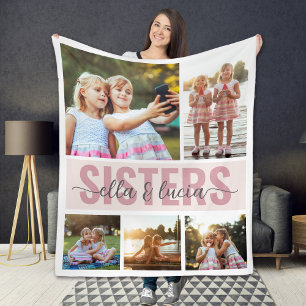 Sisters Add Your Names Photo Collage Fleece Blanket