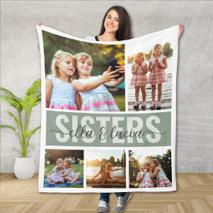 Sisters Add Your Names Photo Collage  Fleece Blanket
