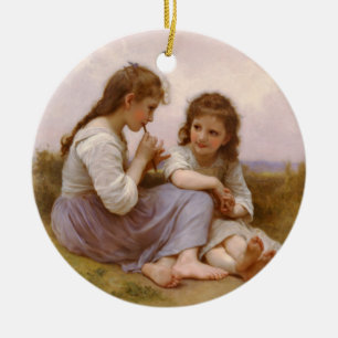 Sisters and Flute Music by Bouguereau Ceramic Tree Decoration