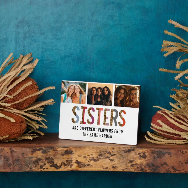 Sisters Are Different Flowers Custom Photo & Names Plaque (Side)