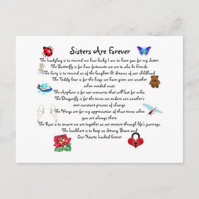 Sisters Are Forever Poem Postcard (Front)