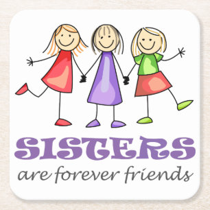 Sisters are Forever Square Paper Coaster