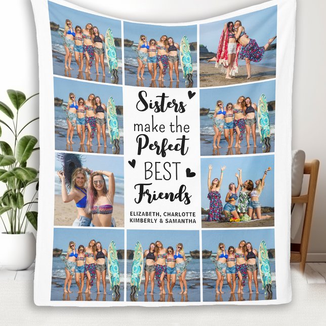 Sisters Best Friends Custom Chic 10 Photo Collage Fleece Blanket (Creator Uploaded)