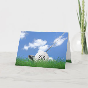 Sister's birthday golf ball in grass card