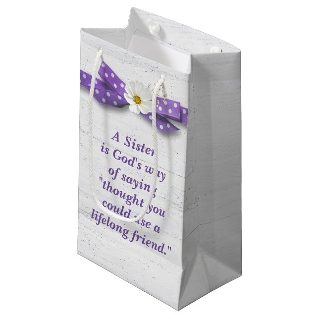 Sister's Birthday with Polka Dot Ribbon Small Gift Bag (Front Angled)