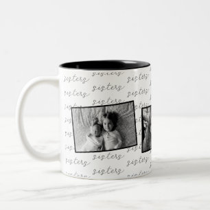 Sisters Black and White Custom Photos Two-Tone Coffee Mug