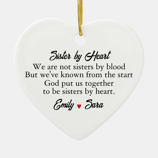 Sisters by Heart Ornament, Soul Sisters Ornament  (Front)