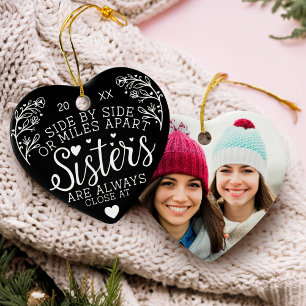 Sisters Connected At Heart Photo Keepsake Black Ceramic Tree Decoration