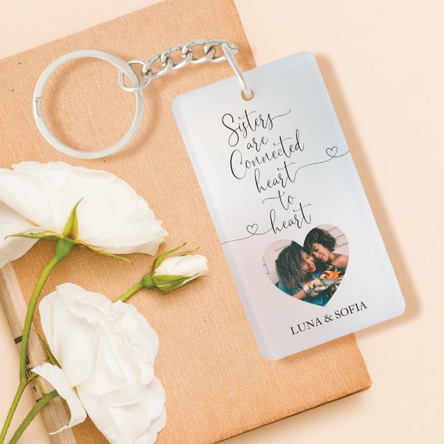 Sisters Connected Heart to Heart | Sister Photos Key Ring (Sisters Connected Heart to Heart | Sister Photos Keychain)