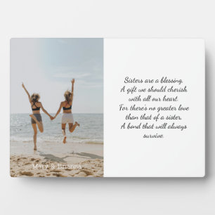 Sisters Elegant Script Photo Poem White Overlay Plaque