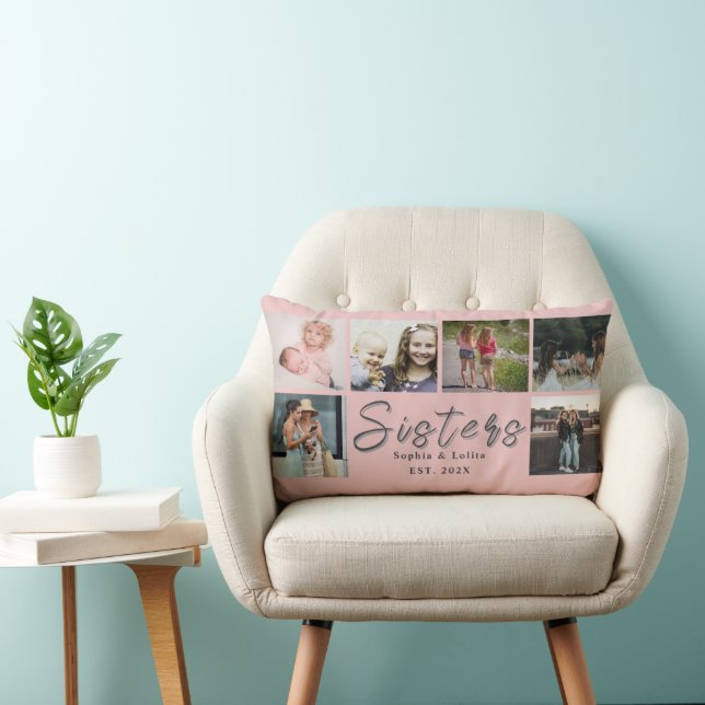 Sisters Forever – 6 Photo Custom Throw Pillow (Chair)