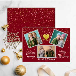 Sisters Forever Christmas Red Photo Collage  Holiday Card