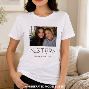 Sisters Heart Typography White Photo Tri-Blend Shirt