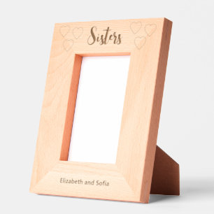 Sisters in Cursive Script Names with Hearts Etched Frames