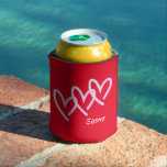Sisters Love Red Heart Can Cooler<br><div class="desc">A Triple heart red can cooler. This is such a sweet valentines day gift for all the loving  moms out there.  Edit text to change name or edit colour of background. Drink with love in mind.</div>