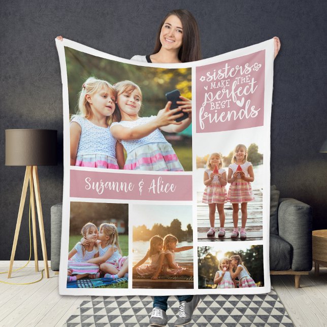 Sisters Make Perfect Best Friends Photo Collage Fleece Blanket (Creator Uploaded)