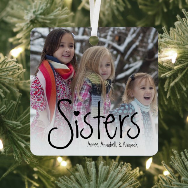 Sisters | Personalised Photo  Metal Tree Decoration (Insitu)
