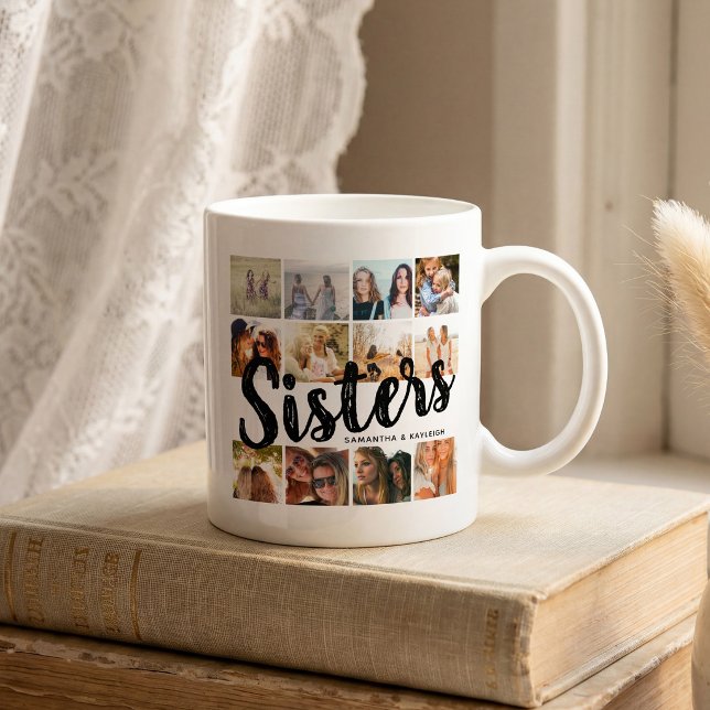 SISTERS, Photo Collage & Names Sibling Coffee Mug (Creator Uploaded)