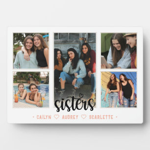 Sisters Photo Collage with 5 Photos & Custom Text Plaque