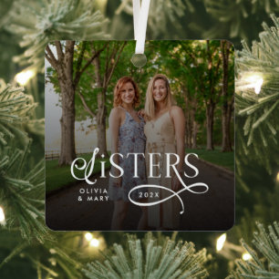 Sisters Photo Personalized Monogram Metal Tree Decoration