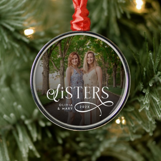 Sisters Photo Personalized Monogram Metal Tree Decoration (Tree)