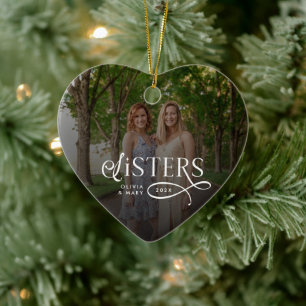 Sisters Photo Personalized Name Gifts Ceramic Tree Decoration