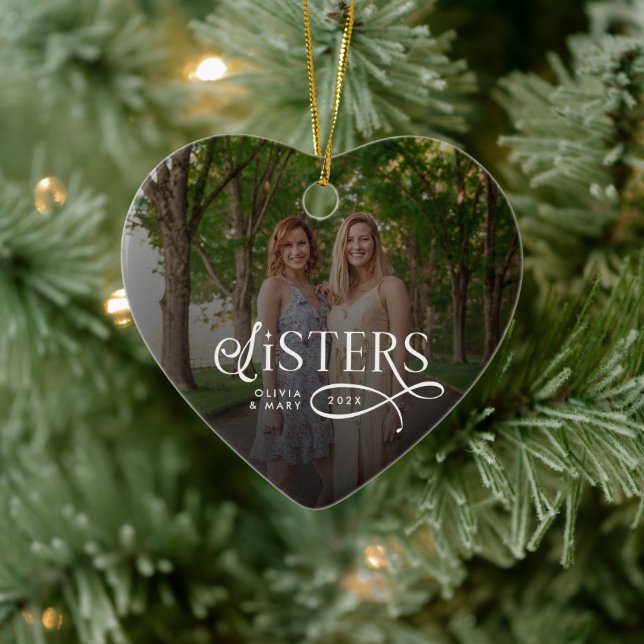 Sisters Photo Personalized Name Gifts Ceramic Tree Decoration (Tree)