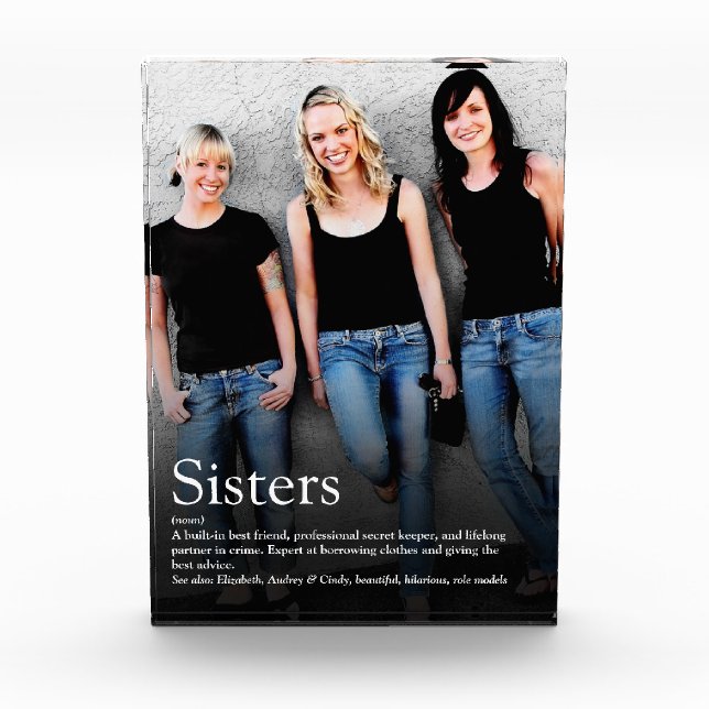 Sisters Quote Modern Fun Cool Photo Block (Front)