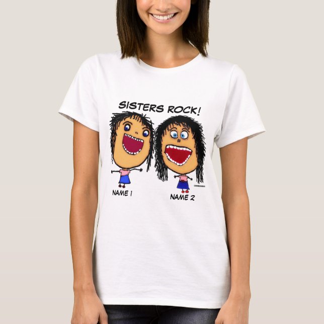 Sisters Rock Cartoon T-Shirt (Front)