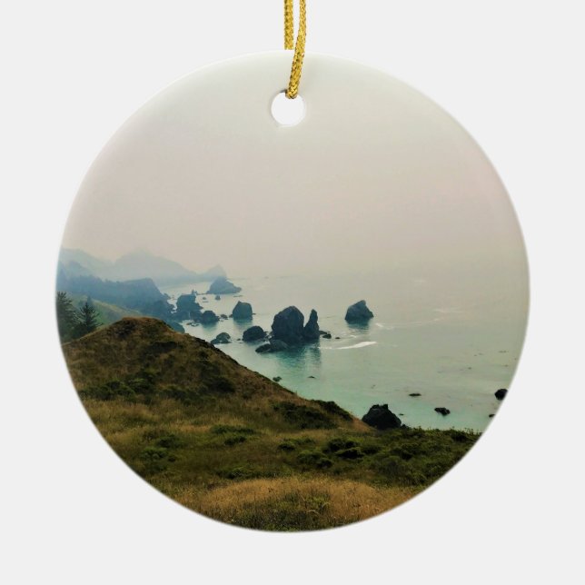 Sisters Rock State Park, Oregon Coast Ceramic Tree Decoration (Front)