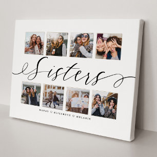 Sisters Script   Gift For Sisters Photo Collage Canvas Print