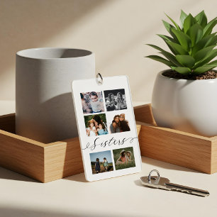 Sisters Script Gift For Sisters Photo Collage Key Ring