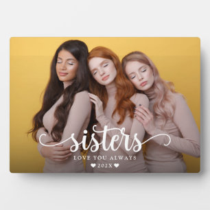 Sisters Script Heart Modern Plaque
