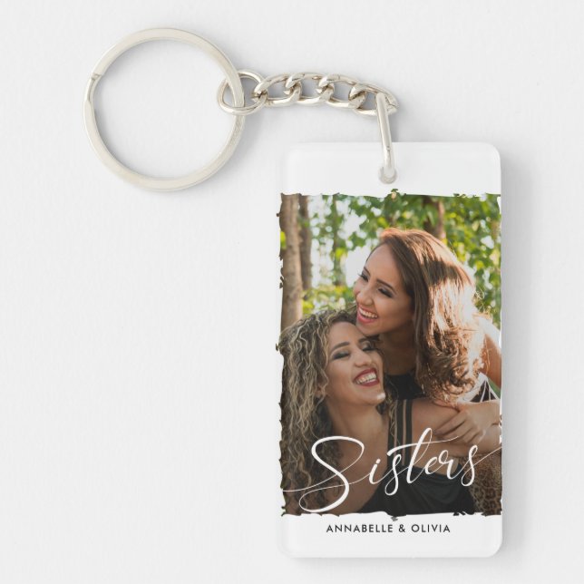 Sisters Script Modern Photo  Key Ring (Front)