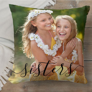 Sisters Script Overlay 2 Photo Personalised Cushion