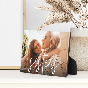Sisters   Script Overlay Horizontal Photo Plaque