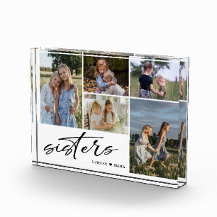 Sisters Script Photo Collage Sisters Block