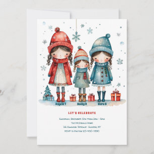 Sisters Three Christmas Birthday Invitation