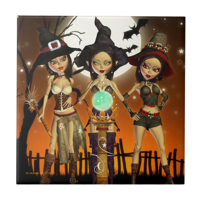 Sisters Three Witch Art Decorative Tile (Front)