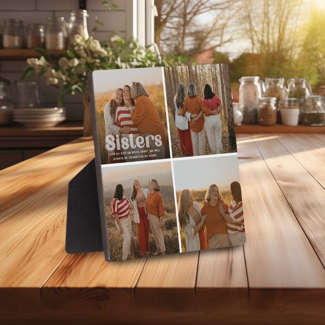 Sisters Trendy Typography 4 Photo Keepsake  Plaque (Creator Uploaded)