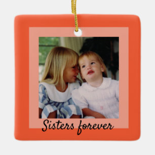 Sisters Two-Tone Orange Framed Photo Ornament