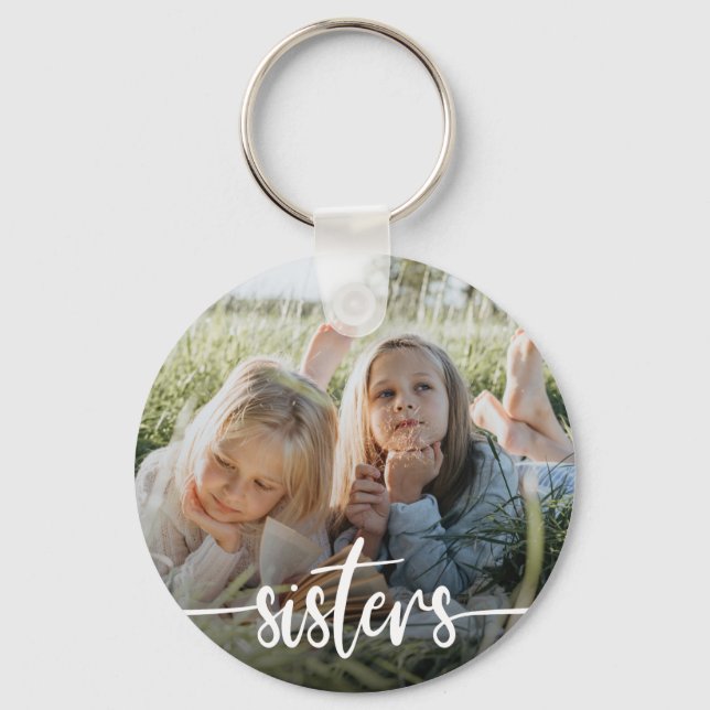 Sisters Typography Photo Key Ring (Front)