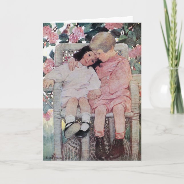 Sisters under Blossoms, Jessie Willcox Smith Card (Front)