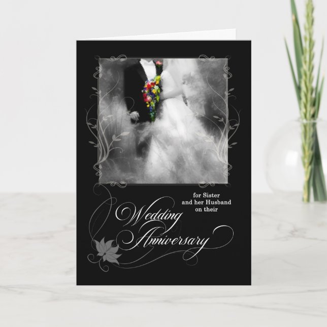 Sisters Wedding Anniversary Black and White Card (Front)