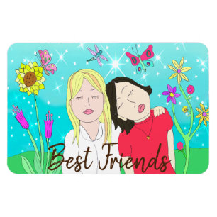 Sisters Whimsical Folk Art Hand drawn Magnet