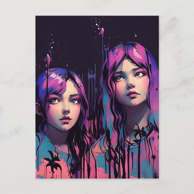 Sisters With Purple Hair Postcard (Front)